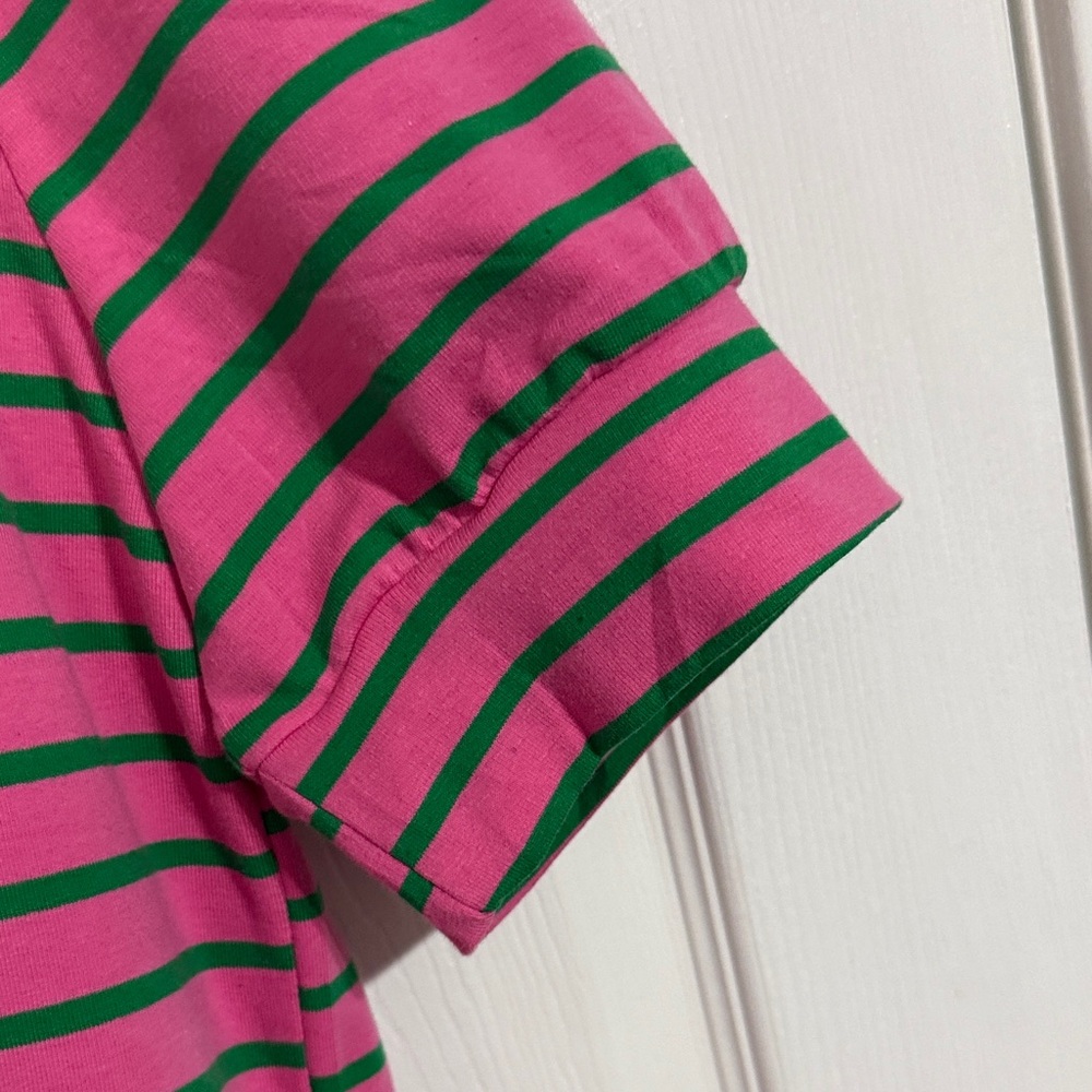 Stylish Pink and Green Striped Polo Dress - Picture 3 of 6